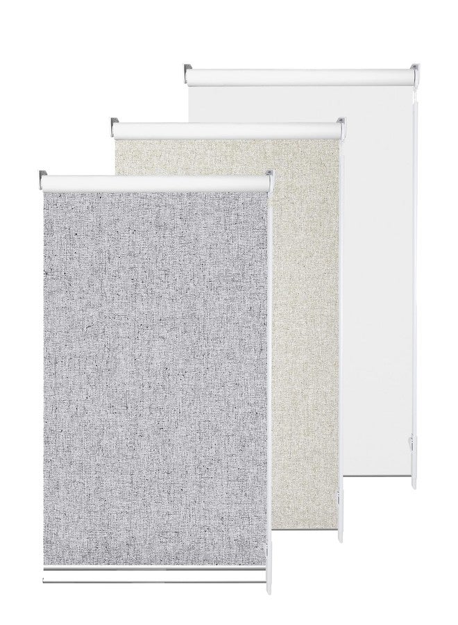 Allbright Linen Roller Shades with Wand Rod, Cordless Fabric Roller Blinds with Thermal Insulated, 100% Blackout Window Shades for Home, Office, Bedroom, Grey, 14" W x 64" H - Image 2